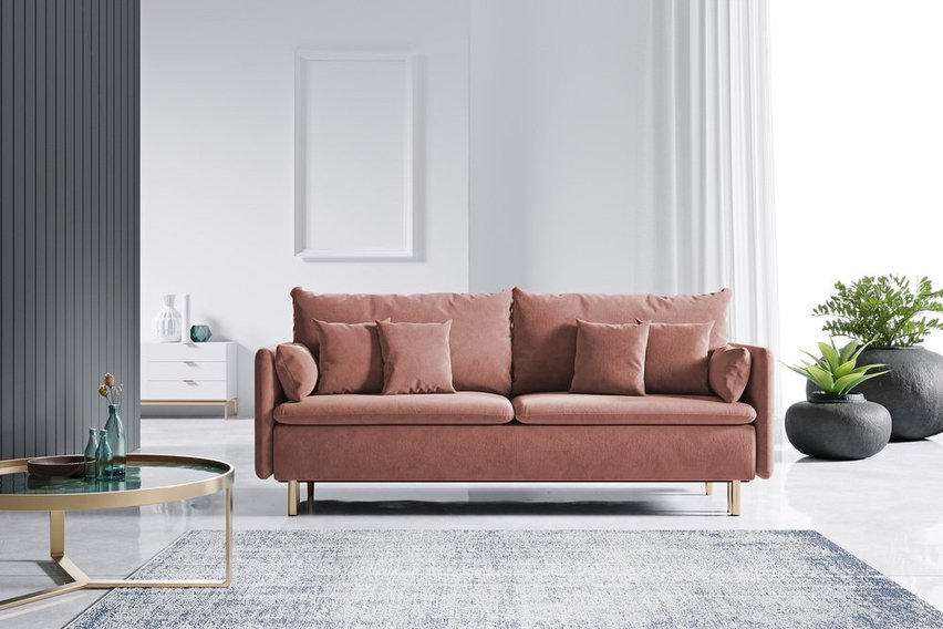 Gennario three-seater sofa bed with storage (Fabric: Cloud 63, Legs: Gold)