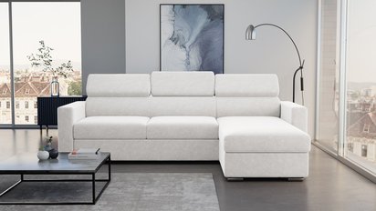 Veraguas L-shaped corner sofa with sleeping function with storage and adjustable headrests, universal cream in easy-clean fabric