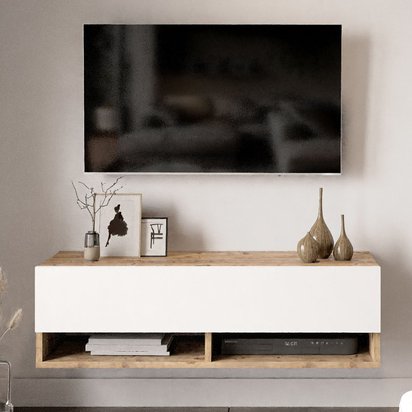 Fretin TV cabinet 31.6x100 cm Atlantic pine/white