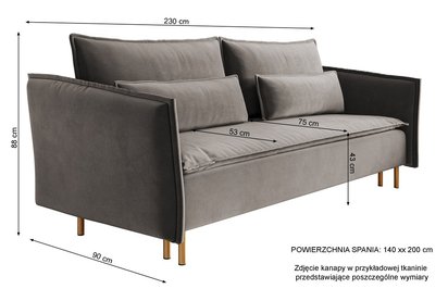 Ummo Magic Velvet 2201 three-seater sofa with a container, hydrophobic velor fabric, gold legs