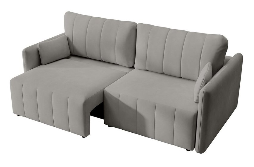 Pierre fold-out corner sofa with storage, light gray hydrophobic velvet