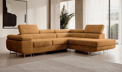 Stevil L-shaped corner sofa with sleeping function with container Poso 01 right-hand corduroy