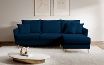 Volio velvet corner sofa with sleeping function, hydrophobic, golden legs