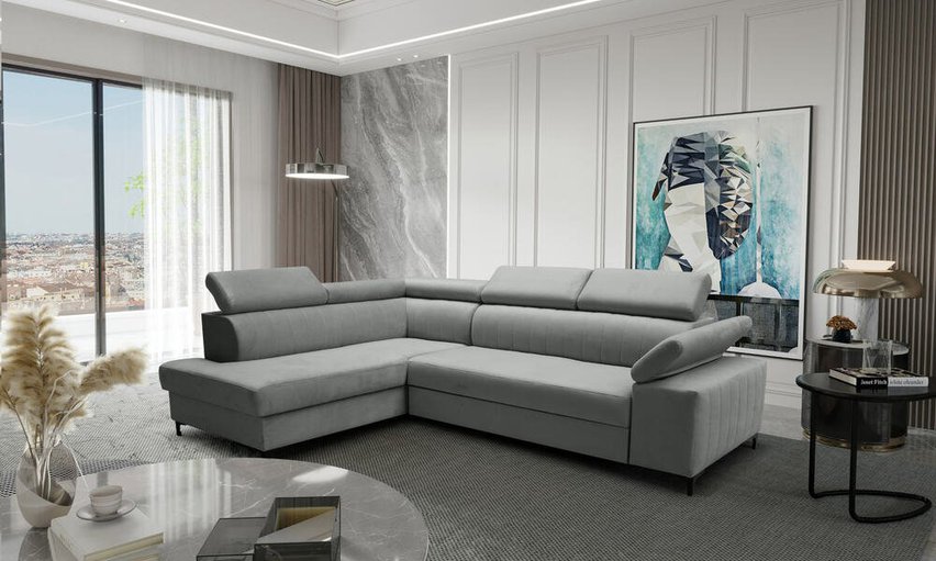 Tazzola L-shaped corner sofa bed with storage (Fabric: Manila 16, Side: Left)