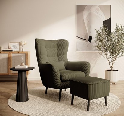 Vence Lincoln lounge chair with footstool, 37 legs, black