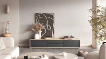 Moddern TV cabinet 180 cm with drawers and hanging option, oiled oak / anthracite