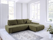 Corner sofa with sleeping function Magliano L-shaped with storage, olive corduroy, right-hand side