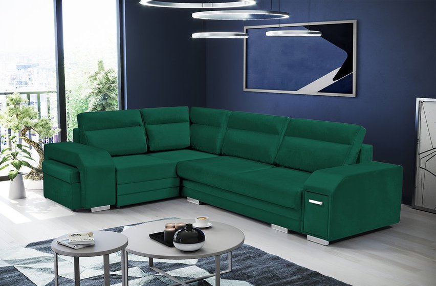 Umill L corner sofa bed with bar and pouffe (Fabric: Monolith 37, Side: Left)