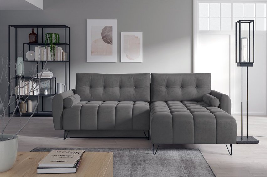 Corner sofa with sleeping function Minna L-shaped Amon 11 with container hydrophobic velvet universal