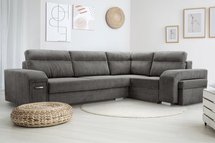 Umill L-shaped corner sofa with sleeping function with containers with a bar and a Lincoln 90 right-hand pouf