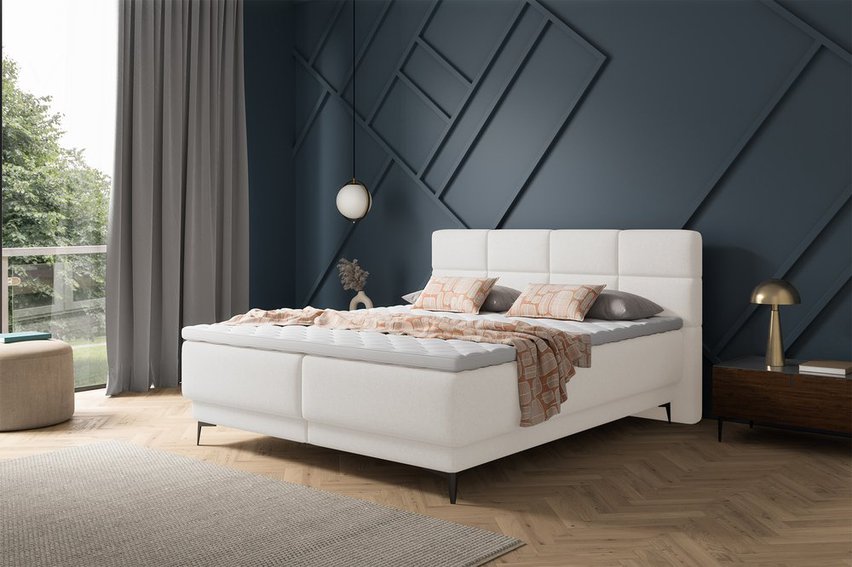 Continental bed 140x200 cm Rektango with container and topper, cream velvet