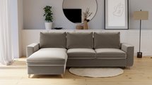 Almirante L-shaped corner sofa with sleeping function with storage, universal beige hydrophobic velvet