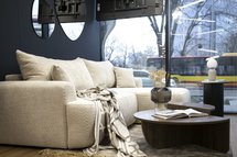 Corner sofa with sleeping function Ovo L-shaped Abriamo 03 with boucle container left side