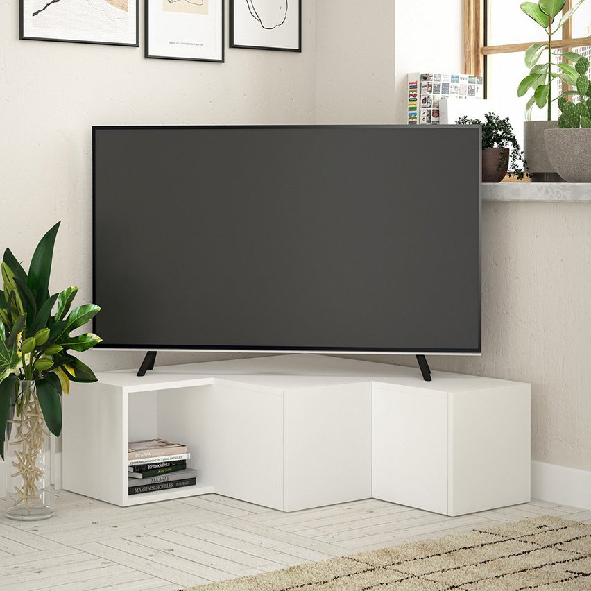 Competto corner TV cabinet with drawers 90 cm white