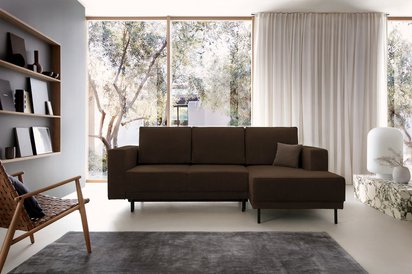 Rodario mini dark brown corner sofa with sleeping function with right-hand corduroy container