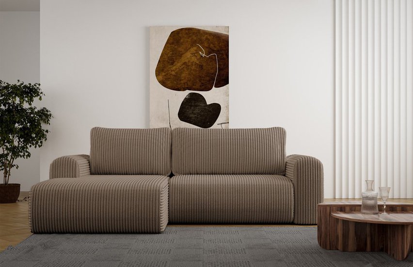 Corner sofa with sleeping function Lelu Tilia 17 L-shaped with a container, thick corduroy, left-hand side