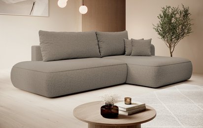 Foggi Melody 12 L-shaped corner sofa with sleeping function with right-hand chenille container