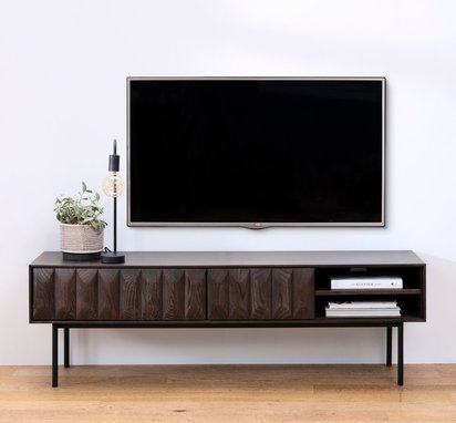 Chesseo TV cabinet with two drawers on metal legs, espresso oak