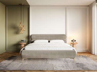 Upholstered bed 160x200 cm Roule with storage, metal frame Amon 16, hydrophobic velvet, gold legs