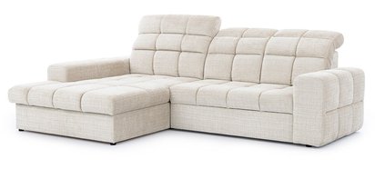 Corner sofa with sleeping function Luglo L-shaped with container and adjustable headrests Cremona 01 chenille left-hand side