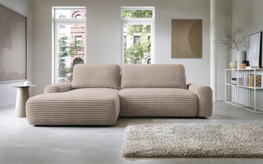 Corner sofa with sleeping function Alferia L-shaped with storage Ambience 4 corduroy left-hand side