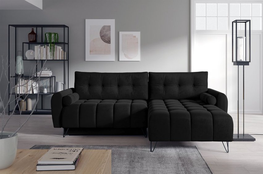 Corner sofa with sleeping function Minna L-shaped Amon 13 with container hydrophobic velvet universal