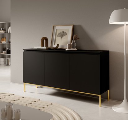 Bemmi three-door chest of drawers, 150 cm, black with gold legs