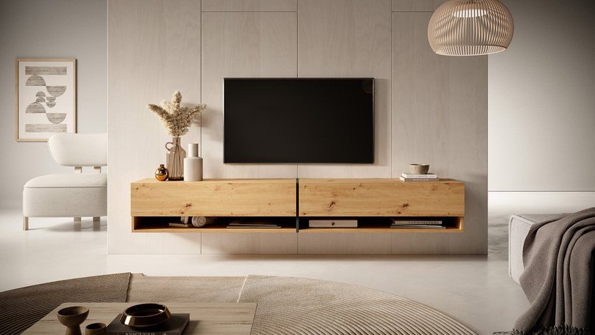 Mirrgo TV cabinet, 200 cm, artisan oak with graphite inserts