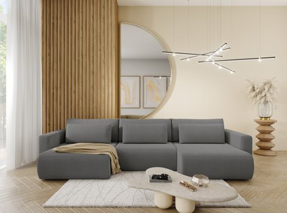 Corner sofa with sleeping function Ajwar U-shaped with storage dark gray chenille hydrophobic universal