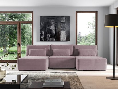 Moduliano U-shaped corner sofa with sleeping function with storage, universal, pink corduroy