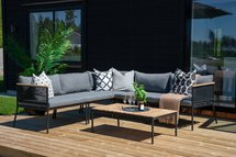 Beous garden furniture set with modular corner sofa and coffee table black/dark gray