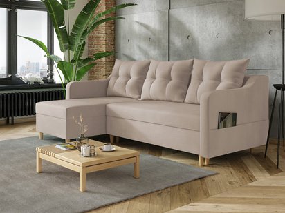 Corner sofa with sleeping function Bernial L-shaped with container universal Paros 02 velour