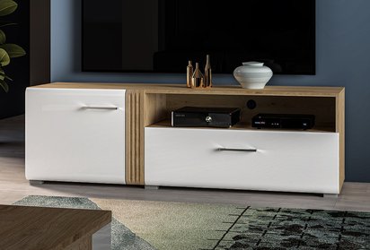 Fandri TV cabinet with drawer 150 cm Castello oak / Gloss white