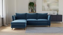 Corner sofa with sleeping function Arenosa L-shaped with storage universal navy blue hydrophobic velour