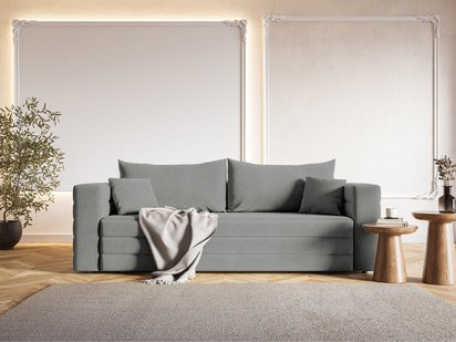 Three-seater sofa Lilla Amon 09 with a container in hydrophobic velor fabric, black legs