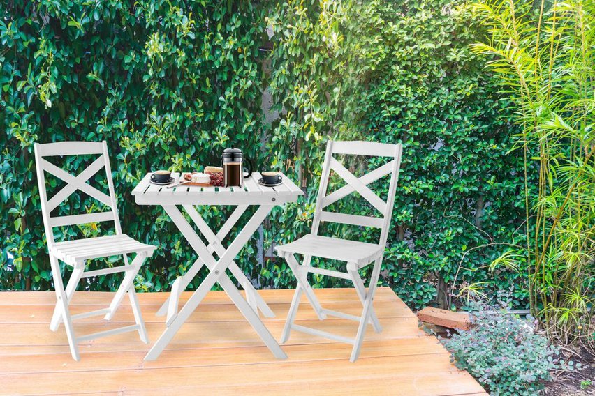 Bonnert balcony set pine wood table with two chairs white