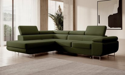 Stevil L-shaped corner sofa with sleeping function with Castel 39 container, easy-to-clean velvet, left-hand side