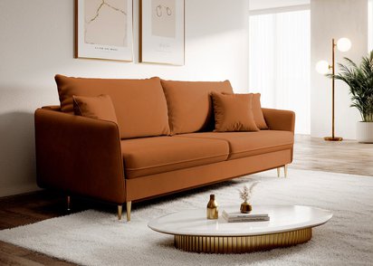 Volio Magic Velvet 2286 three-seater sofa, copper, hydrophobic velvet, gold legs