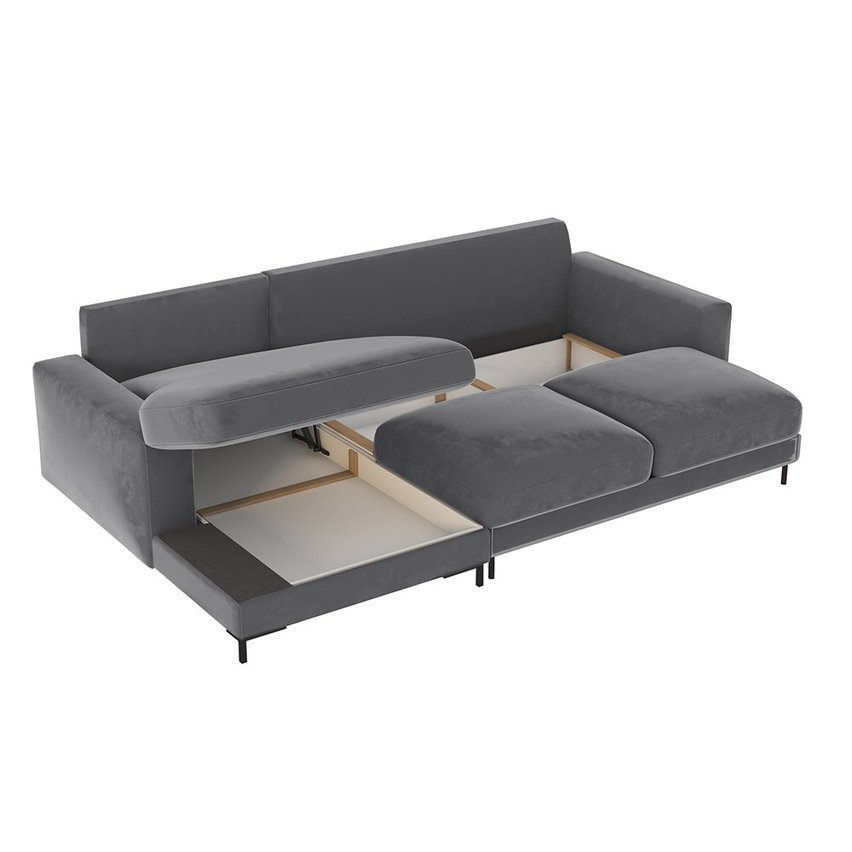 Corner sofa with sleeping function Mokpeo Velutto 18 black legs (Left)