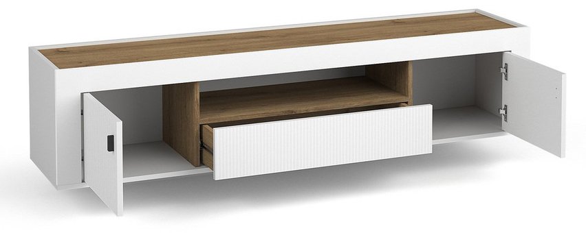 Lammila TV cabinet with drawer 171 cm white / whiskey oak