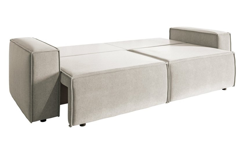 Copertino three-seater sofa bed, light beige, hydrophobic velvet