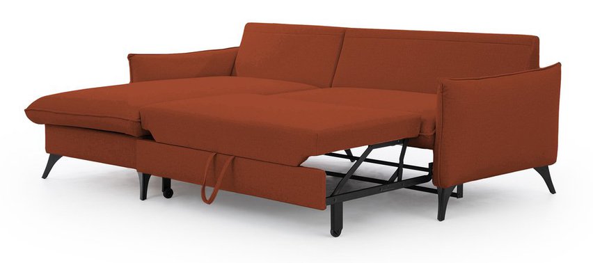 Corner sofa with sleeping function Cambiano L-shaped with container, red velvet, hydrophobic, left-sided