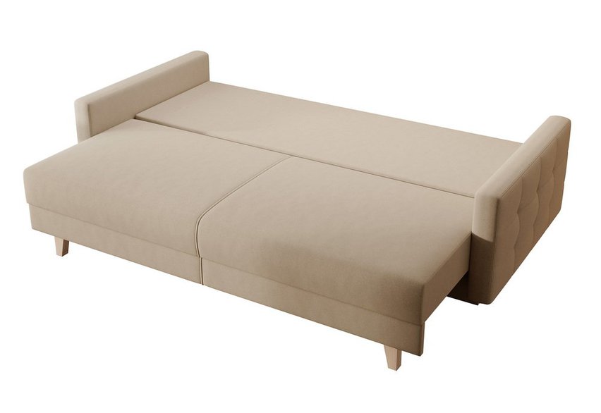 Verat three-seater sofa with storage, beige velvet, easy to clean