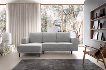 Rodario mini light gray corner sofa with sleeping function with left-hand corduroy container