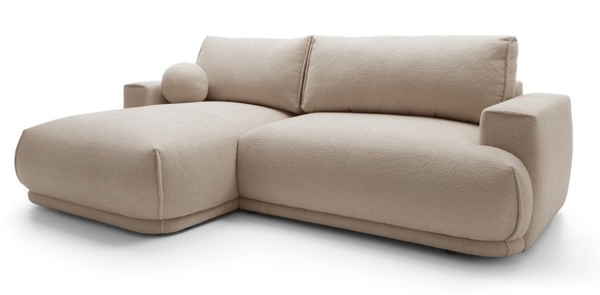 Divo Mini L-shaped corner sofa with sleeping function with a left-handed beige boucle container