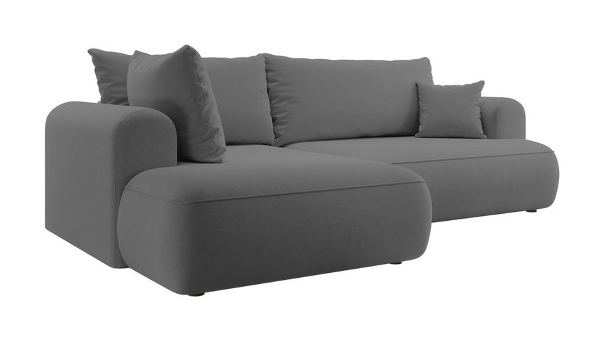 Ovo II L-shaped corner sofa with sleeping function Castel 93 with side and container, easy-to-clean velvet, left-hand