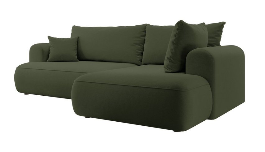 Ovo II L-shaped corner sofa with sleeping function Castel 39 with side and container, easy-to-clean velvet, right-hand