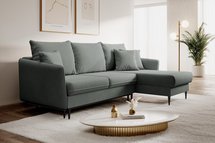 Volio velvet corner sofa with sleeping function, hydrophobic, black legs