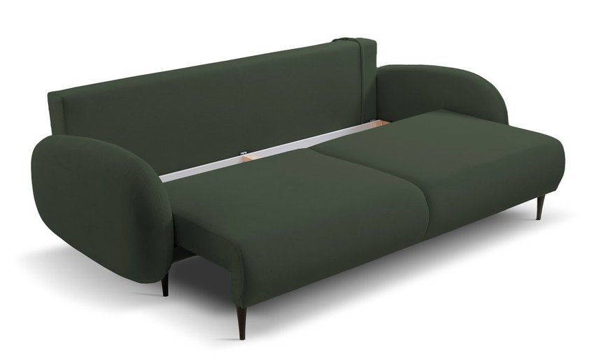 Bafra sofa bed with sleeping function and bedding container, olive velvet