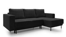 Rodario mini black corner sofa with sleeping function with right-hand corduroy container